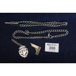 Silver watch chain, silver engraved fob and silver gilt Masonic past masters pendant (part of). 2.