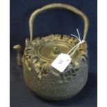 19th Century Japanese iron teapot with folding handle and cover, the cover baring four character