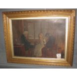 British school (19th Century), interior scene with young girl reading to elderly couple, oils on