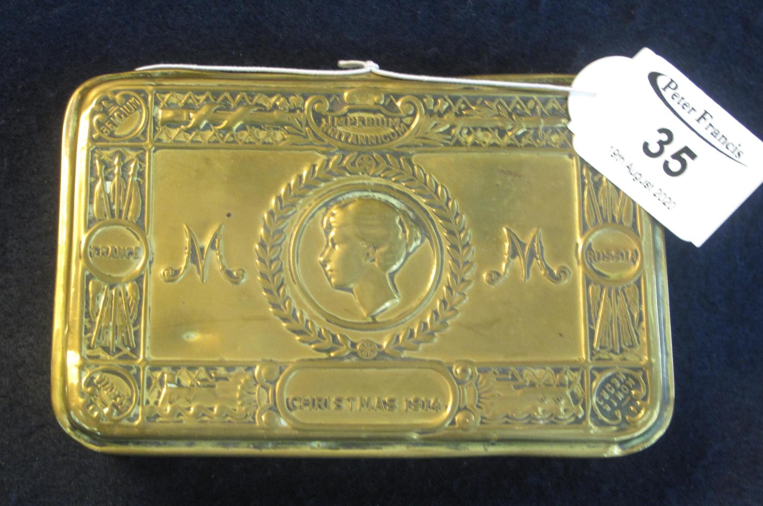 First World War period 'Princess Mary's' brass cigarette box, Christmas 1914. (B.P. 21% + VAT)