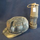 Huwood light type hat, miner's safety helmet with hand written name 'Brynmor B Morris'. Size 7 1/