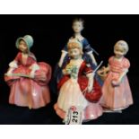 Four Royal Doulton bone china figurines to include; 'Tinkle bell' HN1677, 'Bo-peep' HN1881, 'Debbie'