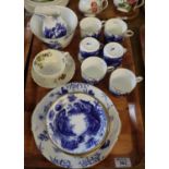 Tray of Victorian blue and white transfer printed nautical design teaware to include; cups, saucers,