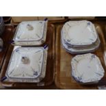 Two trays of Shelley 'Blue Iris' dinnerware to include; an arrangement of 13 plates and two lidded