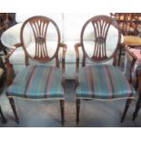 Pair of mahogany Hepplewhite style open armchairs on turned tapering fluted legs. (2) (B.P. 21% +