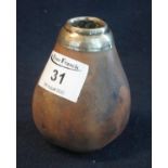 Small pear shaped flask with white metal rim, lacking stopper. 8.5cm approx. (B.P. 21% + VAT)