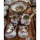 Tray of Mason's Ironstone 'Mandalay Red' and 'Mandalay' items to include; pouch shaped dresser jugs,