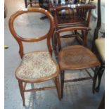 Small Victorian mahogany balloon back type bedroom chair, together with another stained bar back and