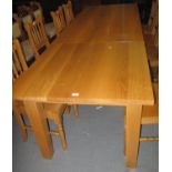 Large modern heavy oak two sectional dining table on square chunky legs. (B.P. 21% + VAT)