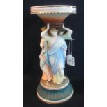 Mid Victorian coloured bisque porcelain table centrepiece comprising three Greek maidens, indistinct