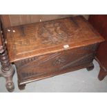 17th Century style oak coffer or blanket box carved with sailing ship and Tudor rose. (B.P. 21% +