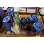 Tray of assorted Torquay pottery Lemon and Crute souvenir blue ground pottery items decorated with