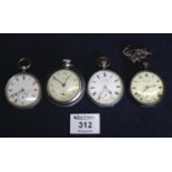 Group of four vintage open faced pocket watches, various, one silver. (4) (B.P. 21% + VAT)