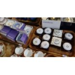 A tray of Caverswall Masonic lodge trinket boxes and covers, mainly Narberth lodge, in original