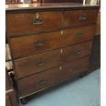 19th Century oak straight front chest of two short and three long drawers with ivory escutcheons