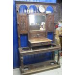 Late Victorian carved oak mirror back hall stand, missing its drip trays. (B.P. 21% + VAT)