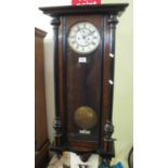 Early 20th Century walnut two train Vienna type wall clock with pendulum and key. (B.P. 21% + VAT)