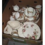 Box of assorted china, mainly Gladstone floral wares, Johnston Bros 'Harvest Time' plates etc. (B.P.