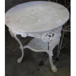Early 20th Century cast iron painted pub table with under tier and marble top. (B.P. 21% + VAT)