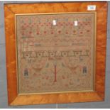 19th Century framed tapestry sampler by Eliza Tandy, 40 x 37cm approx. Maple glazed frame. (B.P. 21%