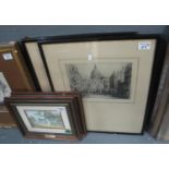 Four furnishing pictures to include; two signed etchings and two coloured prints. (B.P. 21% + VAT)