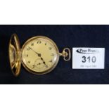 18ct gold slim half hunter keyless dress pocket watch with Arabic face and seconds dial. (B.P. 21% +