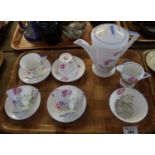 11 piece Shelley Art Deco porcelain 'Eve' part coffee set comprising; four cups, four saucers,