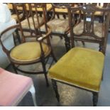 Two Edwardian mahogany inlaid chairs, one a bedroom, the other an open armchair. (2) (B.P. 21% +