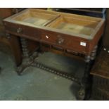 19th Century mahogany two drawer stretcher table with bobbin turned supports. (top missing) (B.P.