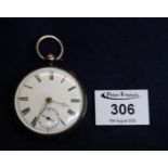 19th Century silver key wind open faced pocket watch with enamel dial, having Roman numerals and