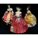Three Royal Doulton bone china figurines to include; 'Genevieve', 'Southern Belle' HN2229 and '