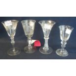 Dutch engraved Masonic baluster goblet, together with three other wine glasses or goblets of conical