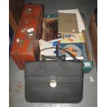 Vintage suitcase, together with Carlton briefcase, various books including; Chinese porcelain, The