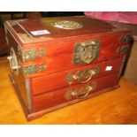 Modern Chinese hardwood jewellery box with metal mounts. (B.P. 21% + VAT)