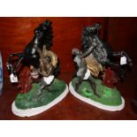 Pair of spelter Marley horses with figures on naturalistic painted ground. (B.P. 21% + VAT)