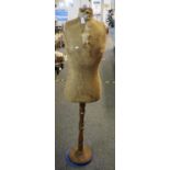 Early 20th Century fabric shop manikin on turned wooden adjustable stand. (B.P. 21% + VAT)