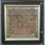 19th Century tapestry sampler by Sarah Mcdonald Clark age 14, dated 1896, having religious text 'I
