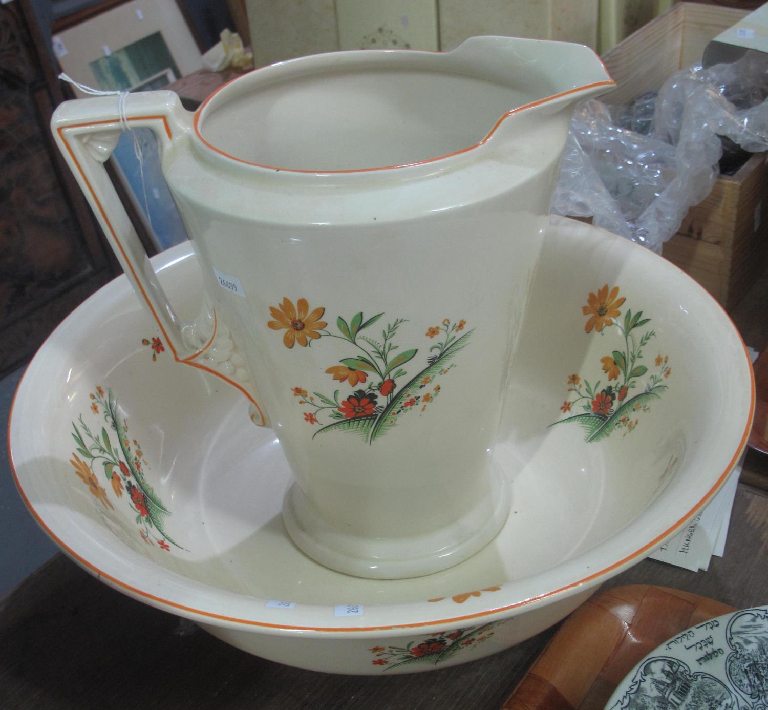 Art Deco design Burleigh ware floral jug and basin set. (B.P. 21% + VAT)