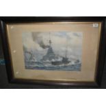After Norman Wilkinson, 'HMS Iron Duke Britain's Watch Dogs', coloured print, 37 x 52cm approx.