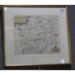After Christopher Saxton, 'Caermardi', (Carmarthenshire), original hand coloured map. 29 x 32cm