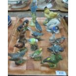 Tray of assorted ceramic wild birds, mainly by Beswick, including; white throat bull finch and