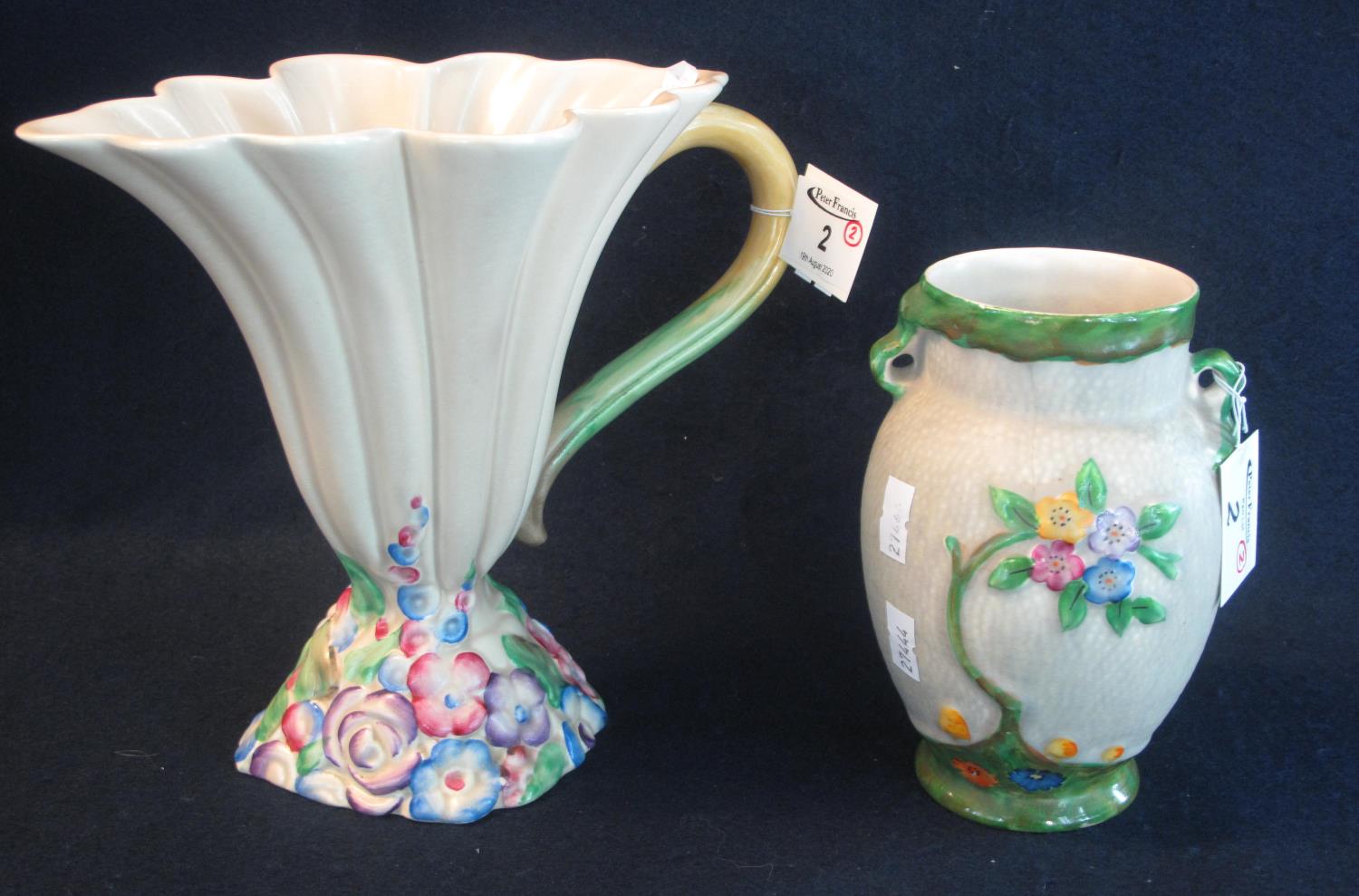 Clarice Cliff 'My Garden' conical and fluted single handled jug, shape no. 830. Together with a
