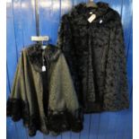 Two vintage/costume capes; one black faux fur and the other brocade with faux fur trim. (2) (B.P.