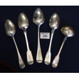 Two similar silver fiddle pattern tablespoons, two similar Old English design tablespoons and a