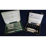 Cased set of six Art Deco design coffee spoons, Birmingham hallmarks. Together with a cased set of
