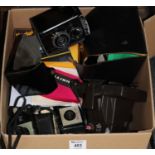 Box of assorted vintage and other cameras and accessories, various to include; Kodak disc 3600,