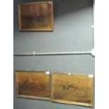A set of three 19th Century hunting prints in gilt frames. 27 x 34cm approx. (3) (B.P. 21% + VAT)