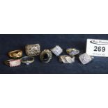 A collection of silver and gem set rings and gilt rings. (B.P. 21% + VAT)