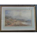 J Syer (British 1815-1885), 'Mumbles looking towards Oystermouth', coastal scene with fishing