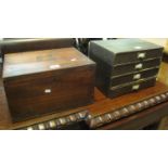 19th Century stained mahogany box of rectangular form, together with a 20th Century four drawer